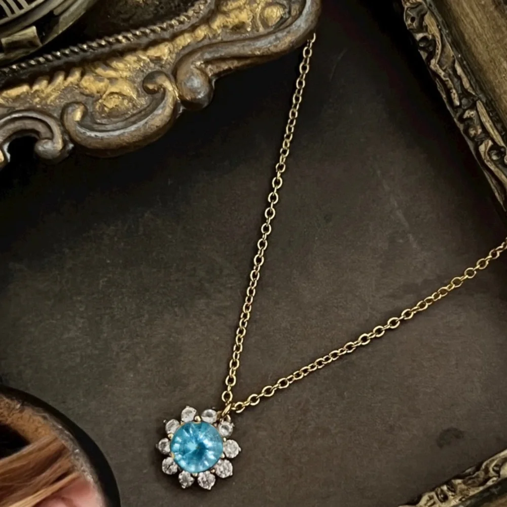 KATE SPADE • Gold Sunny Blue Topaz Halo Necklace
